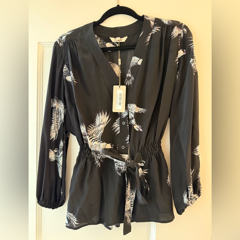 Tuckernuck Black Bird Print Blouse